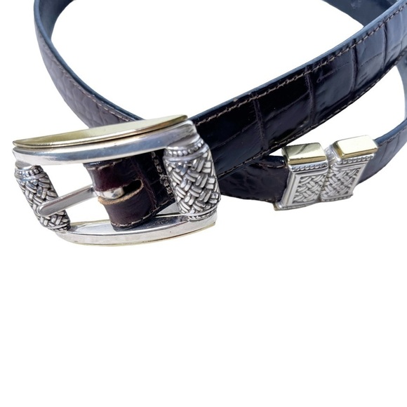 BRIGHTON Crocodile Embossed Leather Belt with Metal Embellished Hardware Size S - Picture 3 of 14